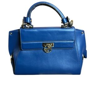 🇺🇸Segolene En Cuir Paris Blue Leather Shoulder, Handbag,Crossbody. Gold Hardware